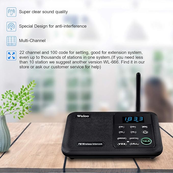 Expandable for Wuloo Intercoms Wireless for Home WL888, 1 Mile Range 22 Channel 100 Digital Code (Only 1 Unit for Expandable The Original intercom System, CAN NOT Work Without Other Units)