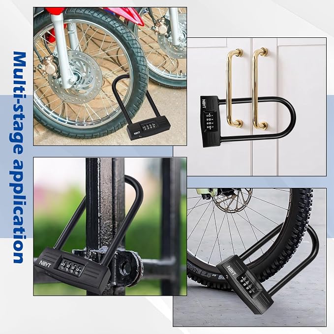 Bike Lock u Lock Combination,Resettable Code,Long Shackle,Heavy Duty Padlock for Bicycle, Scooter,Motorcycles, Metal Fence Gate,Pool Door,Anti Theft.