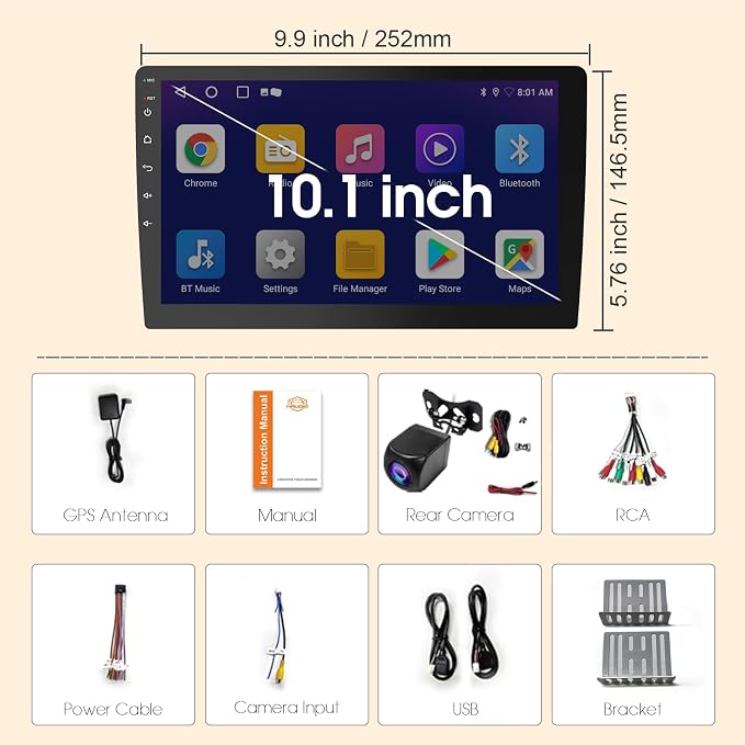 Haudio Double Din Car Stereo, 10.1" HD Touchscreen with Wireless Apple Carplay & Android Auto, Mirror Link, Bluetooth 5.4, SWC, Subwoofer, 5.1 CHN, Backup Camera, 4+64GB, FM/AM Car Radio Receiver