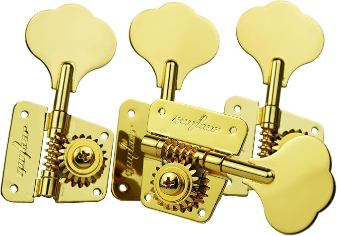Guyker Bass Tuners (4 for Right) - 1:20 Ratio Open Gear Tuning Key Pegs Machine Head Replacement for Electric Jazz Guitar Bass or Precision Instruments - GK530 Gold