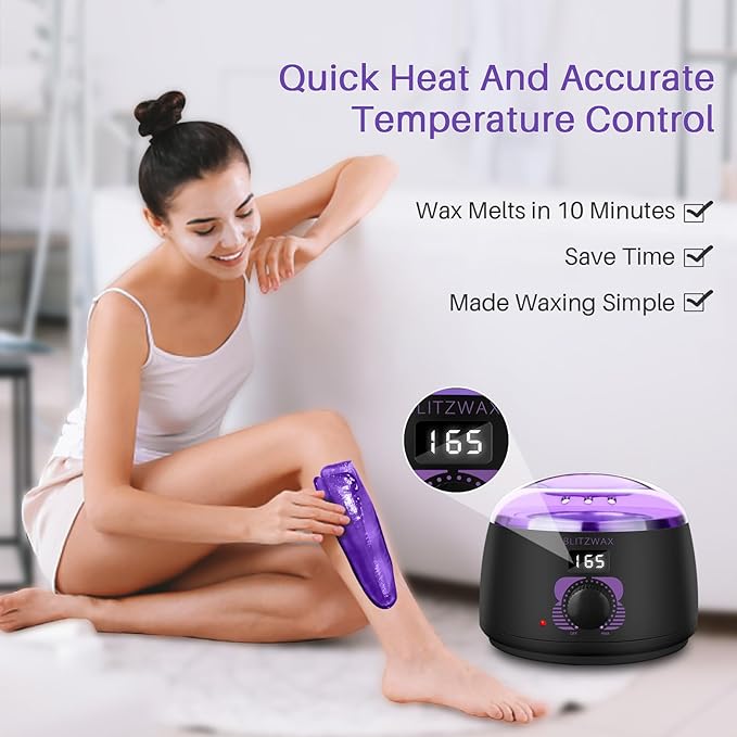 BLITZWAX Brazilian and Bikini Waxing Kit for Women, Hard Wax Warmer for Face, Legs and Body, At Home Hair Removal Kit, Beginner Friendly, Fast Heating, 51 Accessories, 6 Types Wax Bean Formula