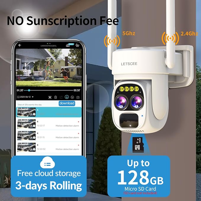 Cameras for Home Security Wireless Outdoor Solar,Alexa Security Camera Outside,360 PTZ Outside WiFi Camera Dual Lens 10x Zoom,Night Vision,2K,Water Proof, No Month Fee
