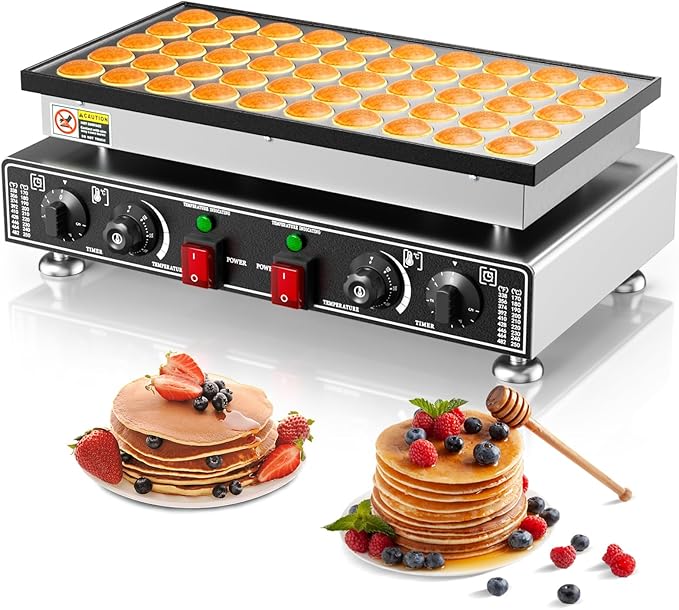 Baotree 50 PCS Commercial Mini Dutch Pancake Maker, 220V 1600W Mini Dutch Pancake Maker, 1.77 Inches Pancake Maker with 2 Thermostats & 2 Timers Separate Control, for Home and Restaurants