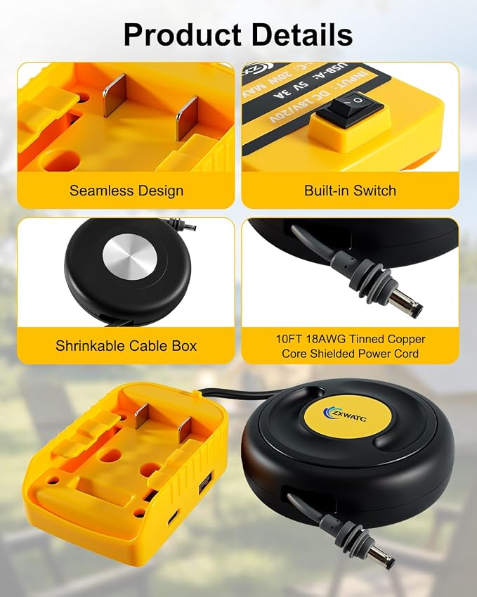 Starlink Mini Battery Adapter Compatible with DeWalt 20V Battery – Portable Off-Grid Power Supply with USB & Type-C Fast Charging, 10FT Heavy-Duty Cable, with Low-Voltage Protection and Storage Box