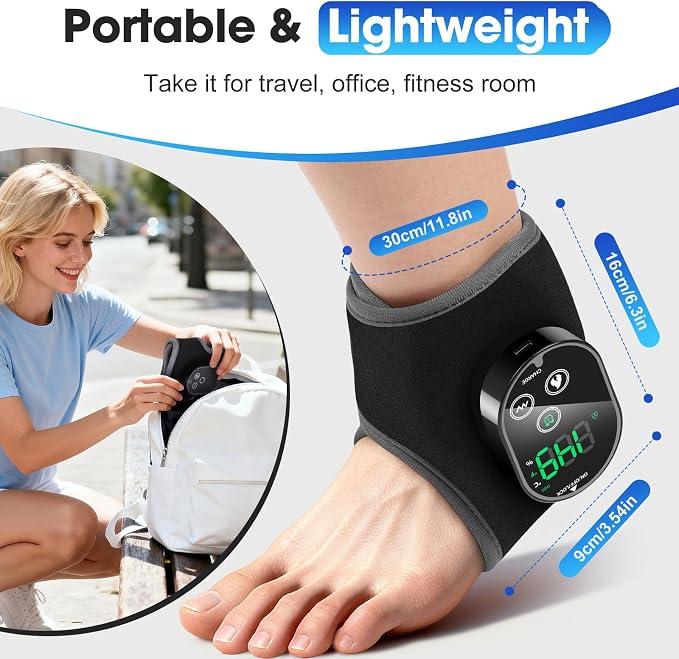 2PCS Cordless Neuropathy Foot Massager, Ankle Heating Pad for Pain Relief, Rechargeable Foot and Ankle Massage for Circulation, Heated Ankle Wrap, Black