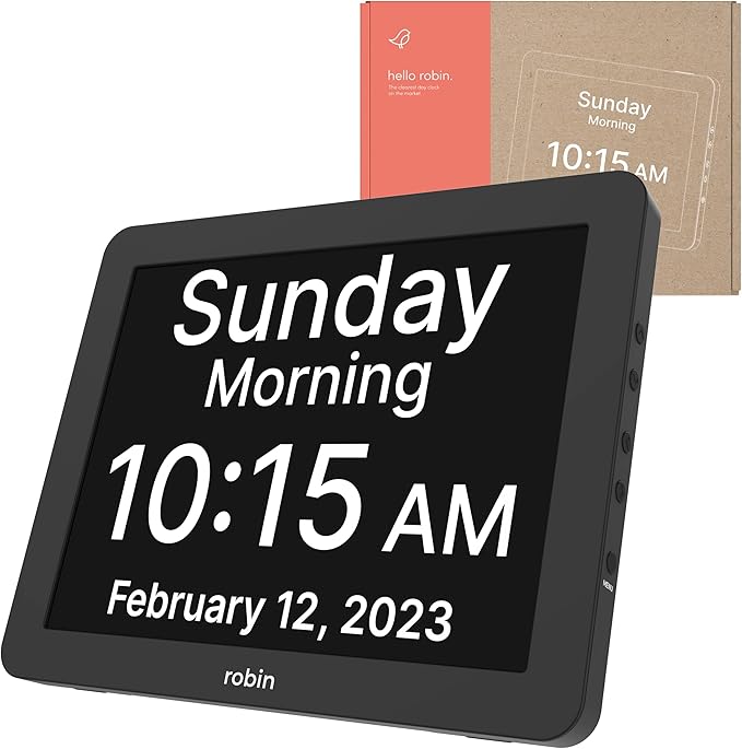 Robin Day Clock 2026 for Seniors, 12" Large Digital Calendar Dementia Clock with Talking Function, Alarms, Easy-to-Read Display for Elderly, Day Date Time, Medication Reminder, DST, Black