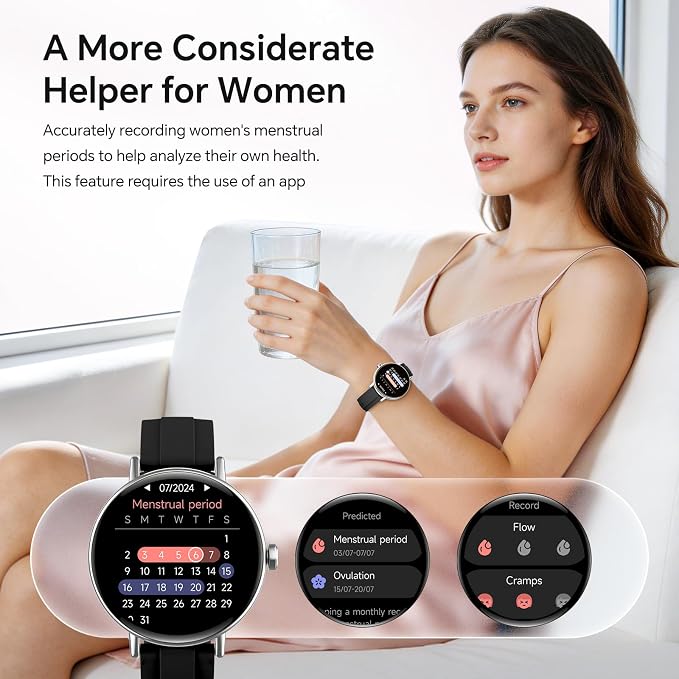 Gydom 1.27” Smart Watch for Women Men Compatible iPhone & Android (Answer/Make Call), Activity Fitness Tracker with 101+ Sports Modes, Heart Rate/SpO2/Stress/Sleep/Period Monitor, 2 Bands, IP68, Black
