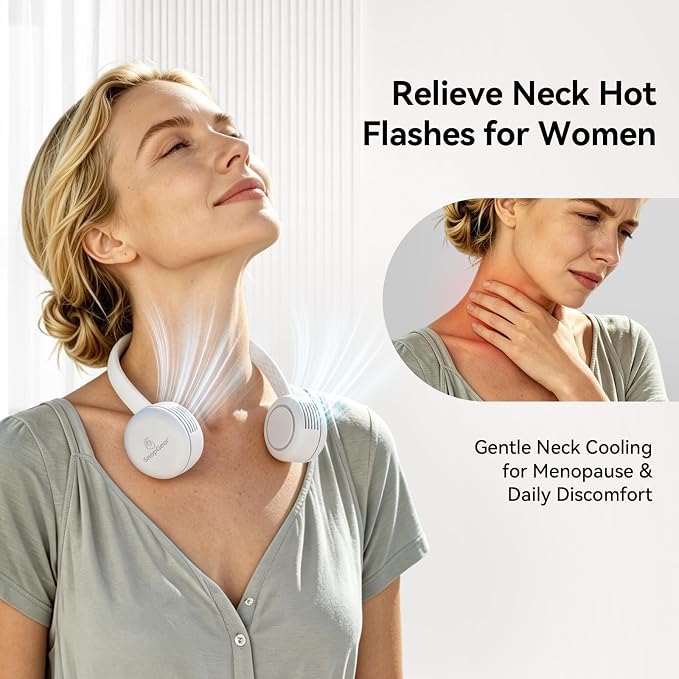 Neck Fan DUO, Lightweight Hair - Safe Bladeless Design, Dual Motors 360° Cooling, Foldable, 3 Speeds USB Rechargeable, Blue