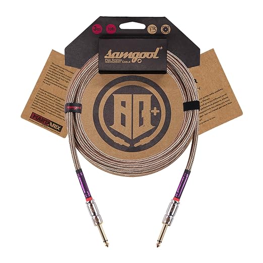 15ft Guitar Cable, 1/4 Inch Straight/Straight Instrument Cable, Electric Cord Amp Cord for Bass Guitar Amp and Instruments (Champagne & Black Braided BG.XII)