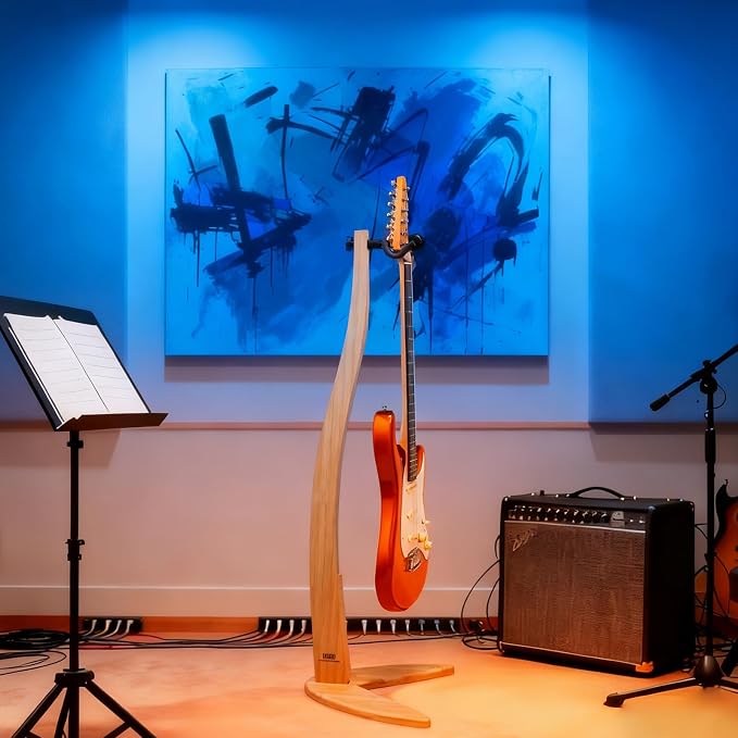 MUSO Guitar Bass Hanger Stand, Solid Wood Bow Holder Mermaid Shaped for Display and Storage, 42 inches Height Anti-scratched and Anti-bump, Decorate Studios, Living room and Stage (Bamboo, 1)