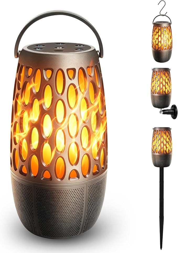 Outdoor Bluetooth Speaker with Flame Lights with IPX6 Waterpoof,10W HD Stereo Sound, Bluetooth 5.3 Led Flame Speaker,Decorations for Party Garden Patio (1 Pack)