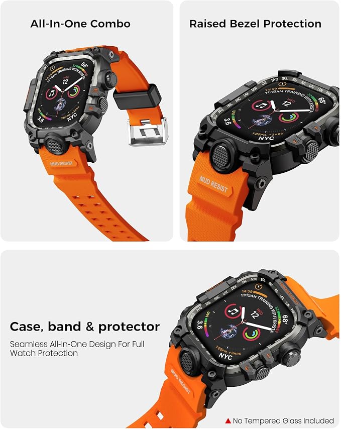 amBand Rugged Case with Band for Apple Watch 44mm, Compatible with iWatch Series SE 3/SE 2nd Generation/SE/6/5/4, Military Grade Shockproof Bumper Cover, Tactical Band for Men, Orange