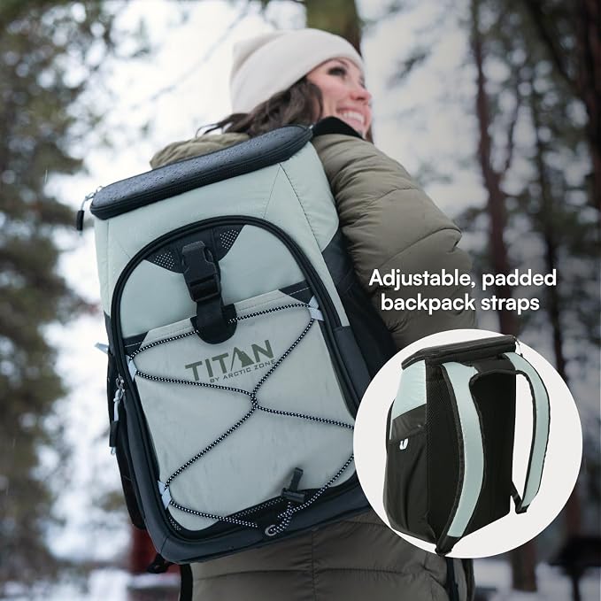 Titan by Arctic Zone Backpack Cooler, Insulated Soft Sided Bag with Leak Proof Lining and Padded Straps, for Lunch, Picnic, and Travel, 24 Can Capacity