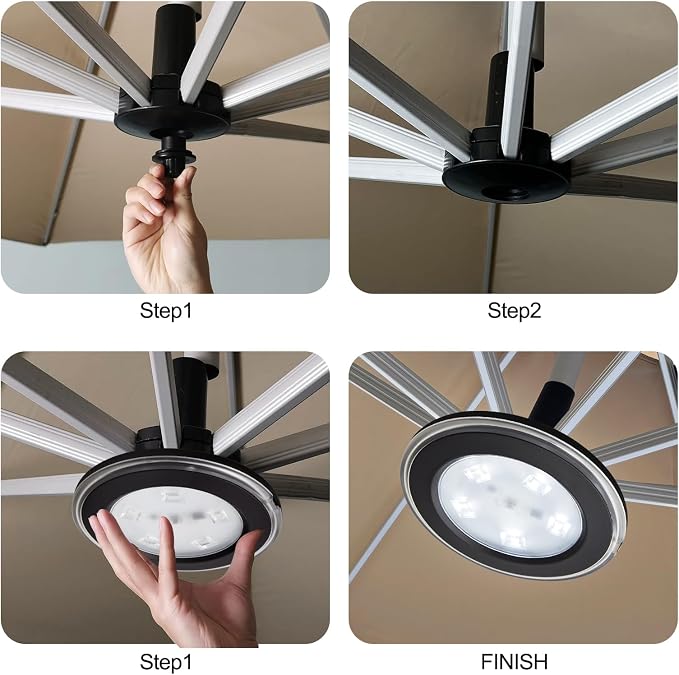 Vitnucrol LED Patio Umbrella Lights with Remote, 4000mAh Rechargeable Portable Outdoor Cantilever Umbrella Lamp with 3 Brightness, Dimmable Camping Lights for Offset Umbrellas, Tents