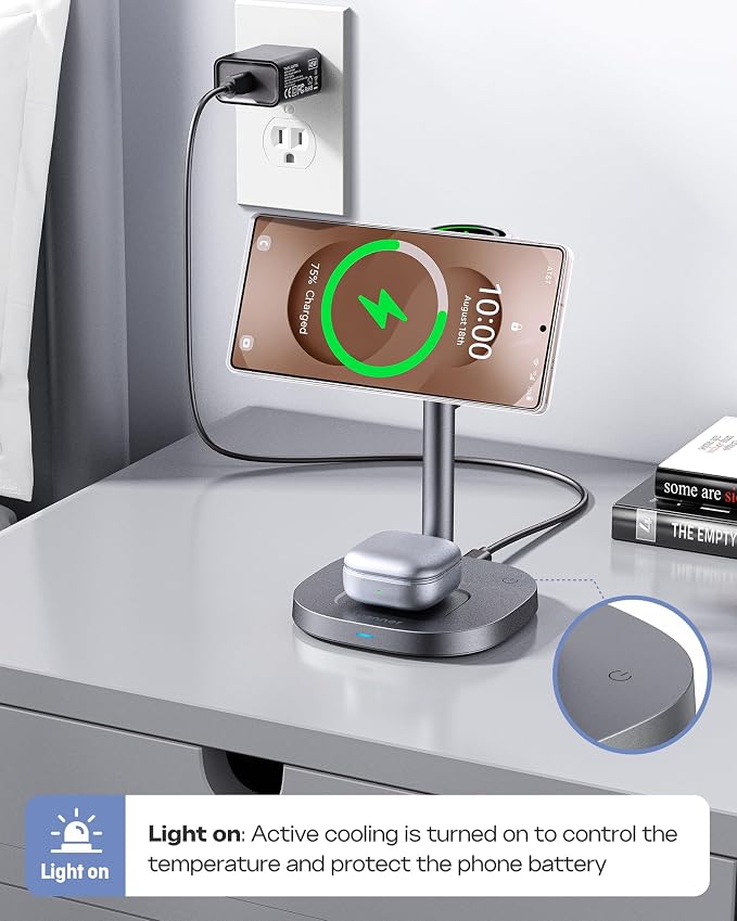 Magnetic Wireless Charger for Samsung, Qi2 Fast 15W Android 3 in 1 Charging Station TEC Cooling Compatible with Magsafe Charger for Galaxy S25 Ultra/S24/Z Fold 7/Flip7/Samsung Watch Ultra 8/Buds