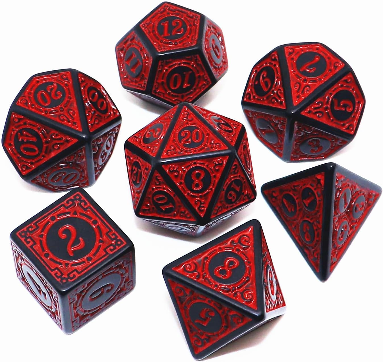 Polyhedral DND Dice Set, 5 Pack Dice Sets Fit for Dungeons and Dragons D&D RPG Games 7-Die Polyhedral Dice with Vintage Pattern 35 Pieces (5 Colors with White)