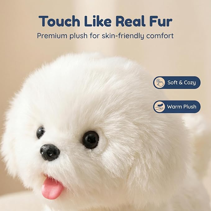 CU-MATE Interactive Maltese Simulation Dog-Realistic Puppy Electronic Toy Dog with Walking/Barking/Wagging Tail/Talking- Robotic Pet Toy Present Gift for Toddler Girls Boys
