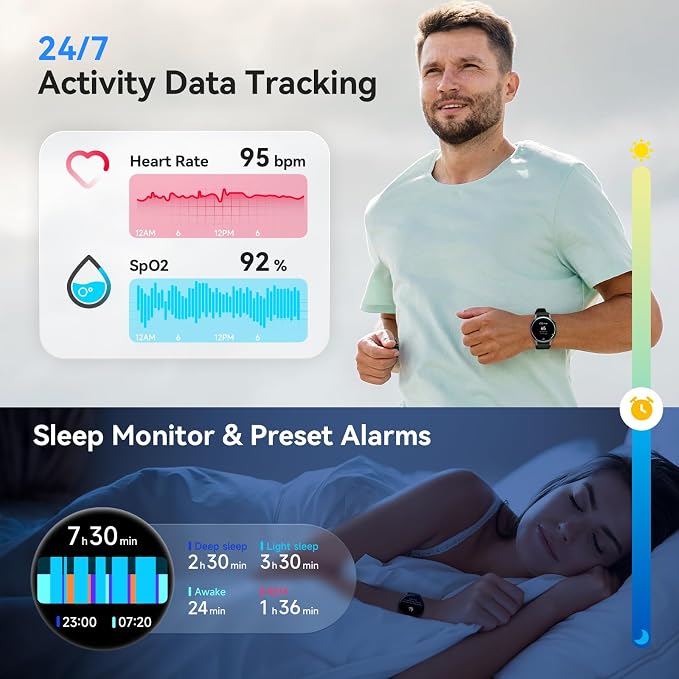 Smart Watch for Men Women, Answer/Make Call, 1.32'' AMOLED Ultra-Clear Screen Fitness Tracker with Heart Rate/Sleep/SpO2 Monitor, Smartwatch for iPhone/Samsung/Android, 110 Sport Mode, 3ATM Waterproof
