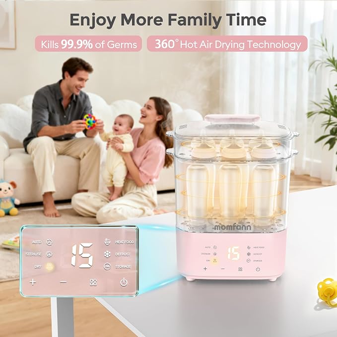 Bottle Sterilizer and Dryer, All-in-One Electric Steam Sterilizer Bottle Sanitizer for Baby Bottles, Pump Parts Accessories Newborn Essential Bottle Warmer for Breastmilk & Thaw (Pink)