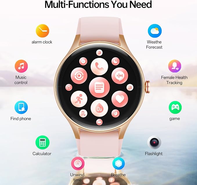Woneligo Smart Watch for Women,1.57inch AMOLED Touchscreen Fitness Watch for iPhone & Android,Heart Rate/Sp02/Sleep Monitor,110+ Sport Modes IP68 Waterproof Bluetooth Calls,2 Bands (Pink, 1.57)