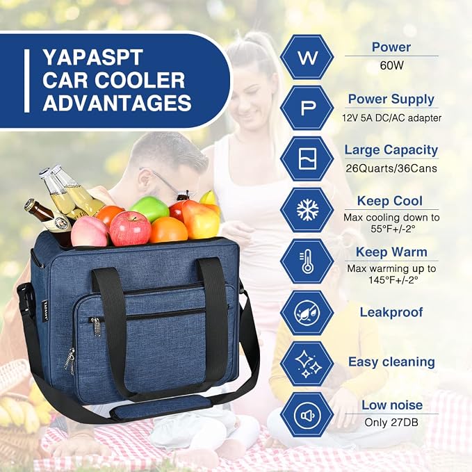 Electric Car Cooler for Vehicles, 26 QT Cooler, Folding and Portable Cool Bag for Cooling Pre-Cooled Food & Drinks, (Not Refrigerator, AC Adapter Not Include