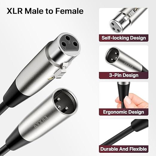 EBXYA XLR Cable 15ft 4 Packs - Premium Balanced XLR Male to Female Microphone Cable, Black