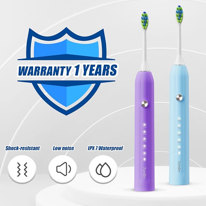 7AM2M Rechargeable Sonic Electric Toothbrush 2 Pack, Soft Toothbrushes for Adults and Kids with 12 Brush Heads, IPX7 One Charge Use for 90 Days, 5 Modes with 2 Minutes Build in Smart Timer