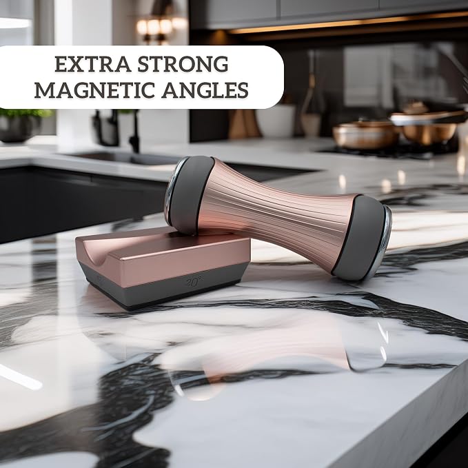 Onze Rolling Knife Sharpener | For 15 18 20 22 Degree Knives | Ceramic Whetstone & Diamond Grit | Strong Magnet Anti Rolling Ergonomic Grip | Pink Gold