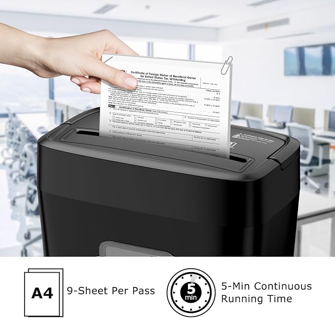 Bonsaii Paper Shredder, 9-Sheet Crosscut Home Office Shredder with 4.2 Gallon Bin, P-4 Security Level Document Shredder Shred Credit Card/Mail/Staple/Clip (C261-C Updated)