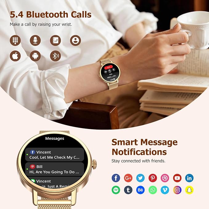Smart Watches for Women Android / iPhone, 1.26" AMOLED Fitness Tracker with Bluetooth Calls, 8 Days Battery Life/Heart Rate Monitor/100+Sports Model, IP68 Waterproof Women's Smartwatches(2 Bands)