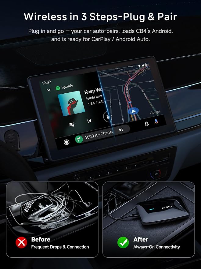 Magic AI Box Wireless CarPlay & Android Auto Adapter, Car Video Box for OEM Wired CP/AA, Dual WiFi & Bluetooth IoT Hub, Supports for Netflix/YouTube/TF Card