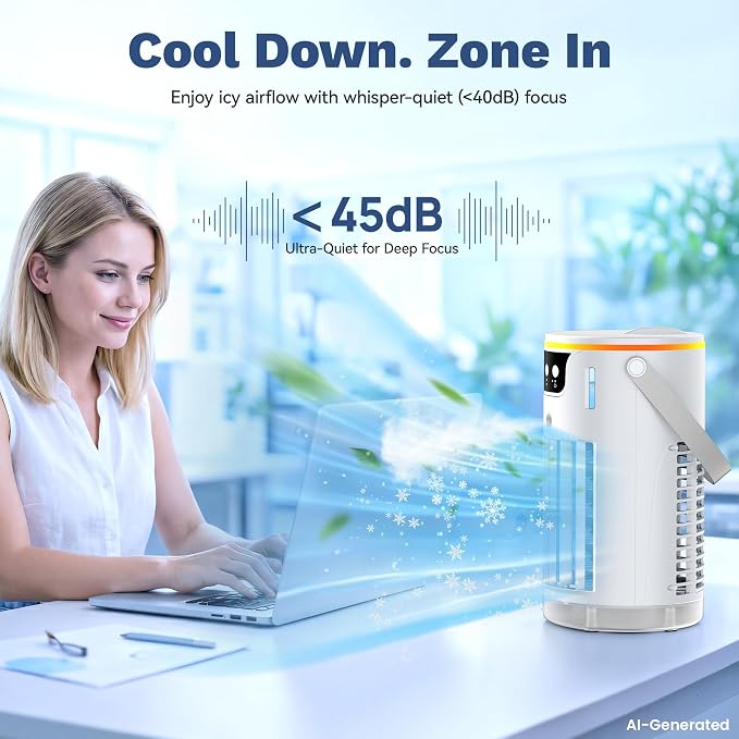 Portable Air Conditioners, Personal Evaporative Air Cooler 1200ML with Ice Cooling Mist Fans That Blow Cold Air Like AC Mini AC Unit for Bedroom, Home Office Desk and Car RV (White)