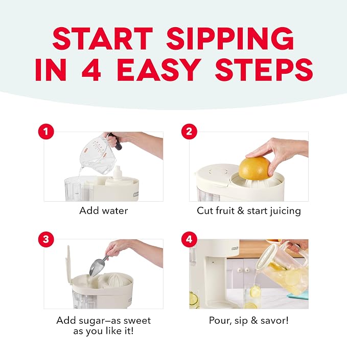 Dash Summer Sippers™ Lemonade Maker & Electric Citrus Juicer - Dissolves Sugar, Juices Over Ice - Lemon Squeezer Machine - Make Fresh Orange & Lemon Juice - Two 32oz Pitchers & Infuser Cylinders
