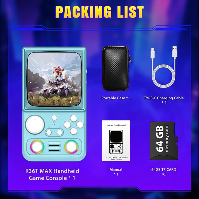 R36TMAX Retro Gaming Console Handheld – 4.0" IPS Screen, 23+ Emulators, 64GB Preloaded Game Console, 5G WiFi Online Play, RGB Joystick, 4000mAh Portable Retro Game Console –Classic Blue