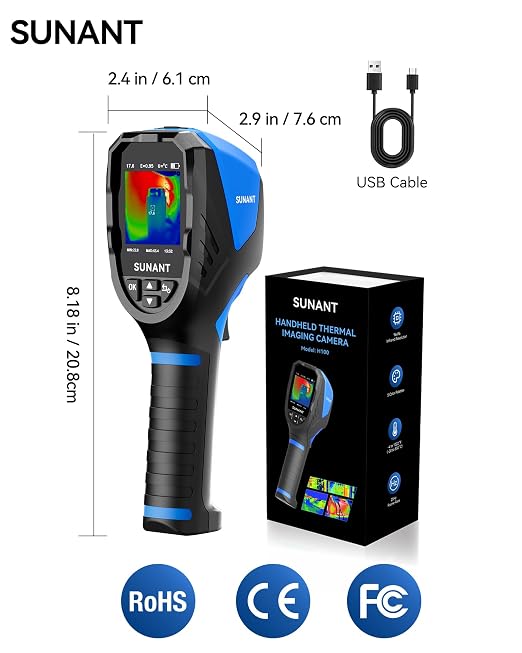 Infrared Thermal Imaging Camera, 240x240 TISR Resolution, 25Hz Refresh Rate, -4°F to 1022°F, Adjustable Emissivity, Hot/Cold Spot Detection, LED Light for HVAC, Electrical & Home Inspection