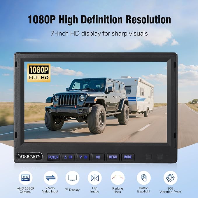 7-inch AHD1080P Wired RV Backup Camera System, IP69k Waterproof IR Night Vision Reversing Camera, Vibration-Proof 20G for Trailer/Tractors/Truck/Excavator/Skid Steer/Heavy Equipment, WY7