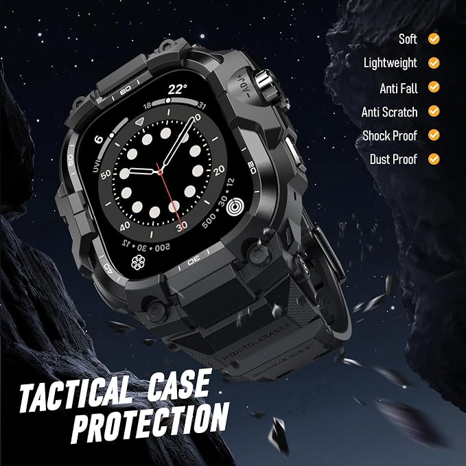 BXUXOHS Rugged Case and Band for Apple Watch 44mm Men, Compatible with Apple Watch SE 3/SE 2nd Generation/SE/Series 6/5/4, Military Grade Shockproof Bumper Cover,Tactical Band Case for iWatch 6/5/4/SE