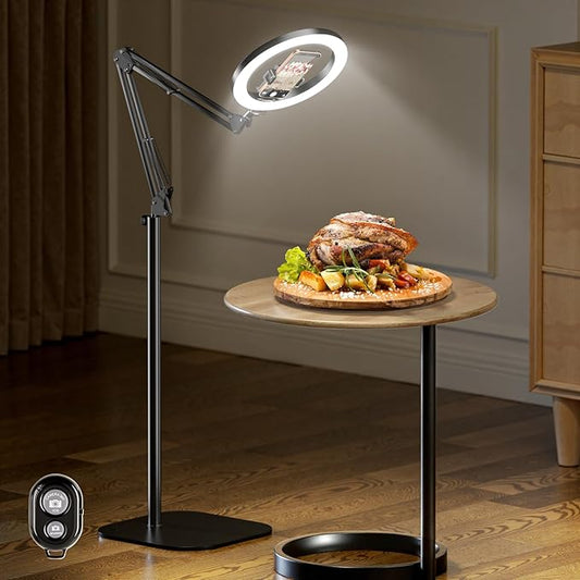 LUXSURE Ring Light Tripod for iPhone with Light, Overhead Phone Mount with Phone Holder, Adjustable Ring Light with Stand and iPhone Tripod for Video Recording,Cooking,Painting,TikTok,YouTube