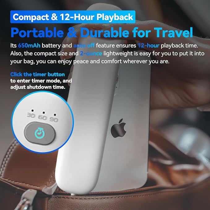 Pillow Speaker with Remote for Sleeping - Bone Conduction Speaker with 36 Built-in White Noise, Silent Bluetooth Speakers Under Pillow, Portable Sleep Bar (with TF Card, White)