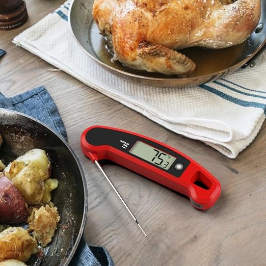 Lavatools Javelin® PRO Classic Ultra-Fast 2-Second Professional Digital Instant Read Meat Thermometer for Grill and Cooking, Auto-Rotating Backlit Display, IP65 Water Resistant, NSF Certified-Crimson