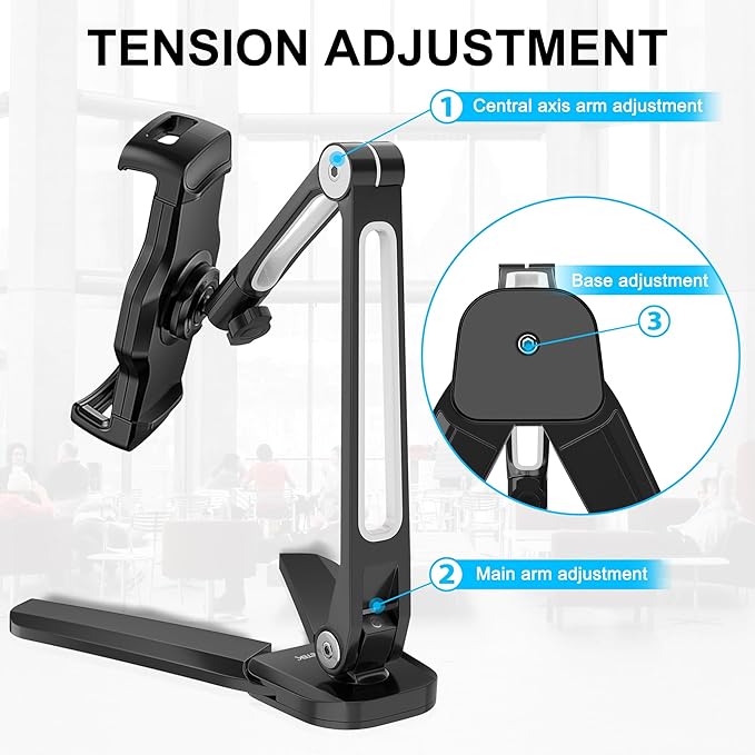 AboveTEK iPad Wall Mount, 3 in 1 Highflex 360° Under Cabinet iPads Mount for Kitchen, Tablet Celling Under Counter Holder, Kitchen Tablet Mount Fits 4.7" to 13.5" iPad, mini, Air, Surface Pro - Black