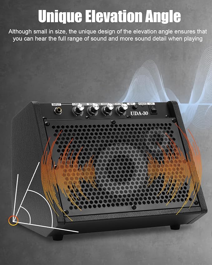 Electric Drum Amplifier 30W Wireless Drum Speaker with 3-Band EQ, Portable E Drum Amp for Electronic Drum Set, Guitar & Keyboard, Compact Practice Amp for Home Studio