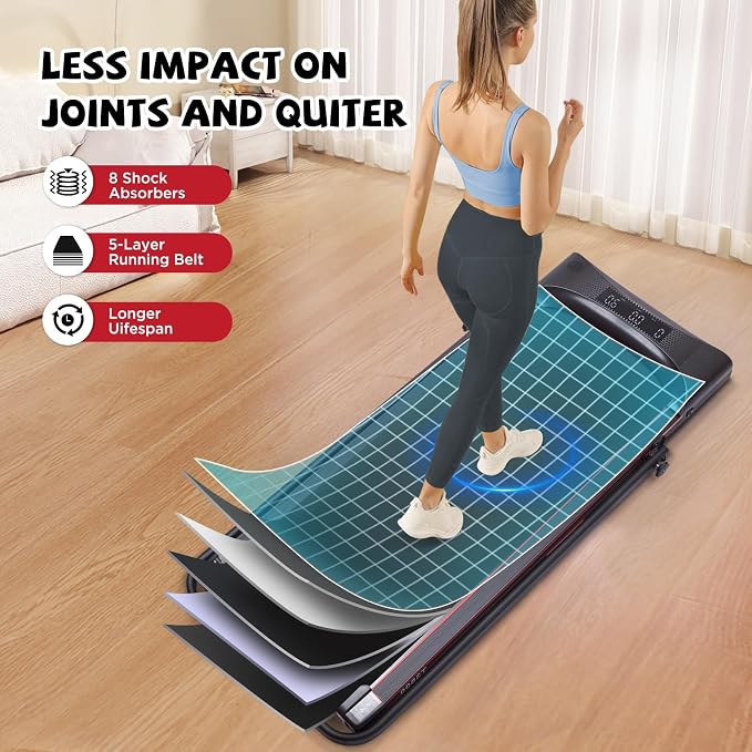 Walking Pad, Under Desk Treadmill 2.8HP Walking Pad Treadmill Under Desk No Installation Required with Cell Phone Holder LED Display Maximum Load 300LB Suitable for Home Treadmill in Small Space