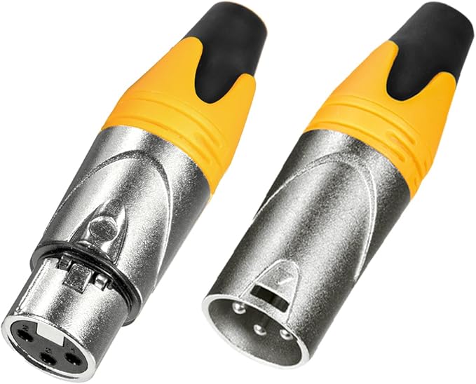 MFL. 3-Pin XLR Cable Connector Male and Female with Nickel Housing and Silver Contacts Mic Cable Plug Connector Audio Socket, Yellow, 4 Pairs