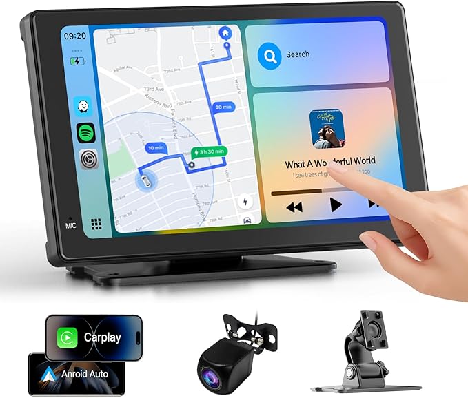 Haudio Portable Wireless Carplay Car Stereo, 7" HD Touchscreen for Car with CarPlay & Android Auto with Backup Camera, GPS, Bluetooth, Voice Control, Mirror Link, FM, AUX, Universal Fit