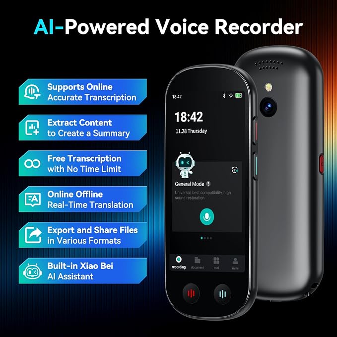 AI Voice Recorder with Playback, Digital Voice Recorder with Unlimited Transcription, Summary, Translation, 80GB Voice to Text Meeting Recorder and Transcriber, AI Recorder for Lectures, Interviews