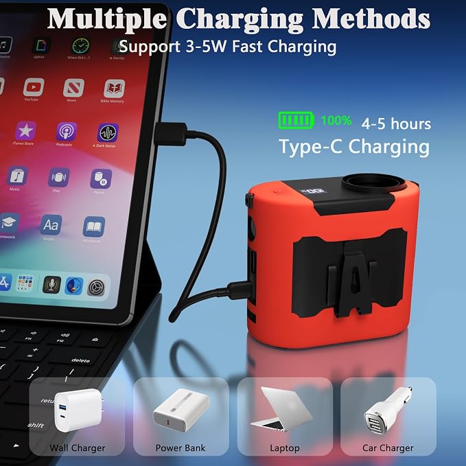 10000mAh Portable Waist Fan, Rechargeable Battery, 40H Max Runtime, 5 Speeds 16000RPM Strong Airflow, Hands-Free Neck Fan, Personal Wearable Shirt Belt Clip Fan for Outdoor, Jobsite, Camping (Orange)