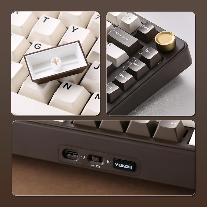 YUNZII B75 PRO Wireless Mechanical Keyboard,75% Layout with Knob,Hot Swap Gasket Structure,Creamy Pre-lubed Switches,RGB Backlit,Bluetooth/Type-C/2.4G for Win/Mac (Coffee Brown, Milk Switch)