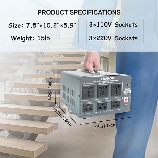 Yinleader 4000W 120V to 240V Voltage Converter Transformer Step Up/Down 110/120V(US/CA/MX) - 220/240V(CN/AU/UK/EU)
