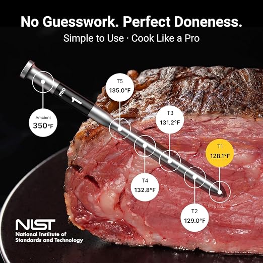 ThermoMaven 3000FT Smart Wireless Meat Thermometer – Sub-1G Long Range, 6 Sensors NIST Certified Accuracy, 2 Thin Probes, Standalone Base with Large LCD for Grill, Smoker, Oven, BBQ, Black